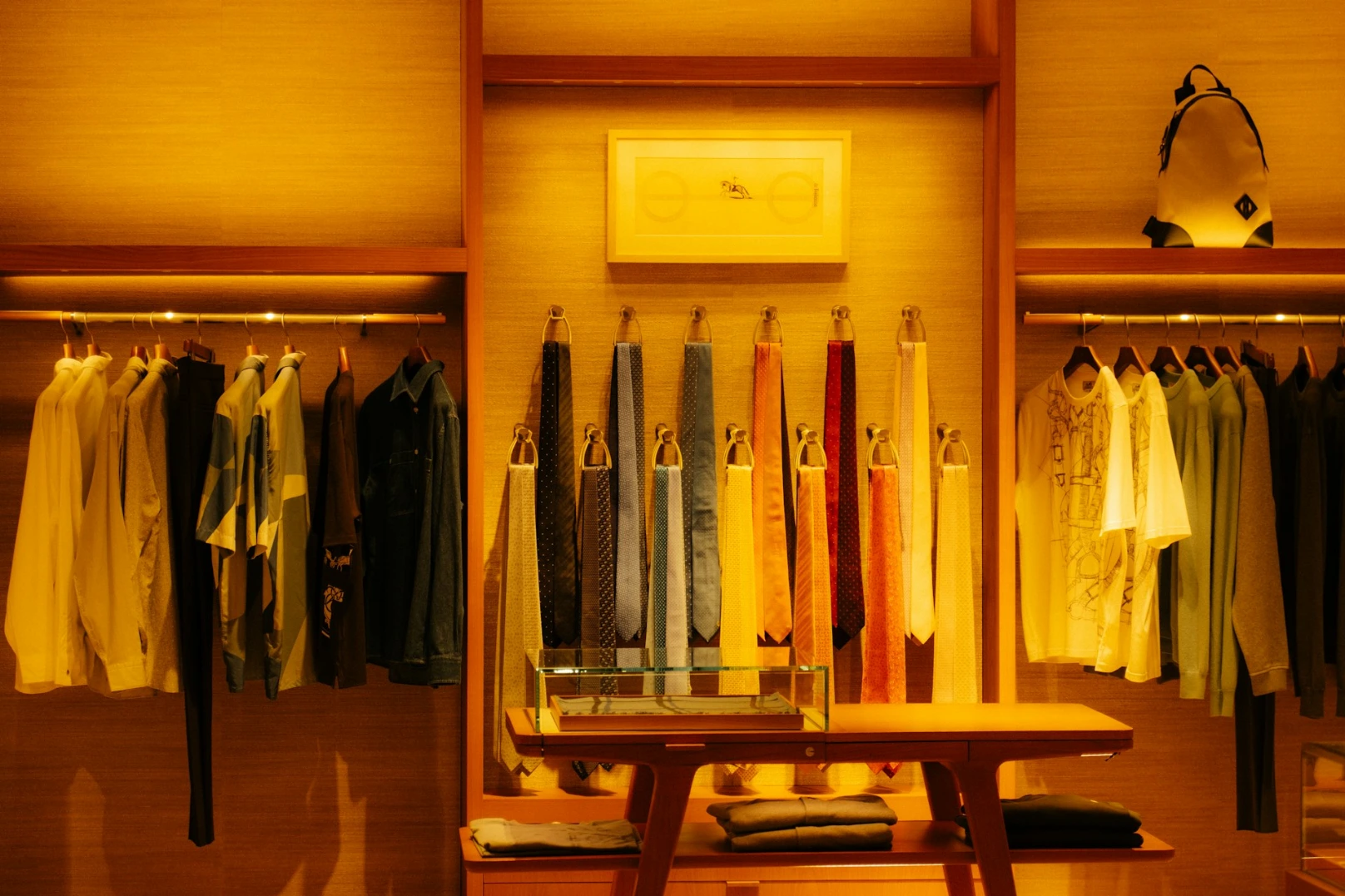 Clothing displayed in a well-lit boutique store.